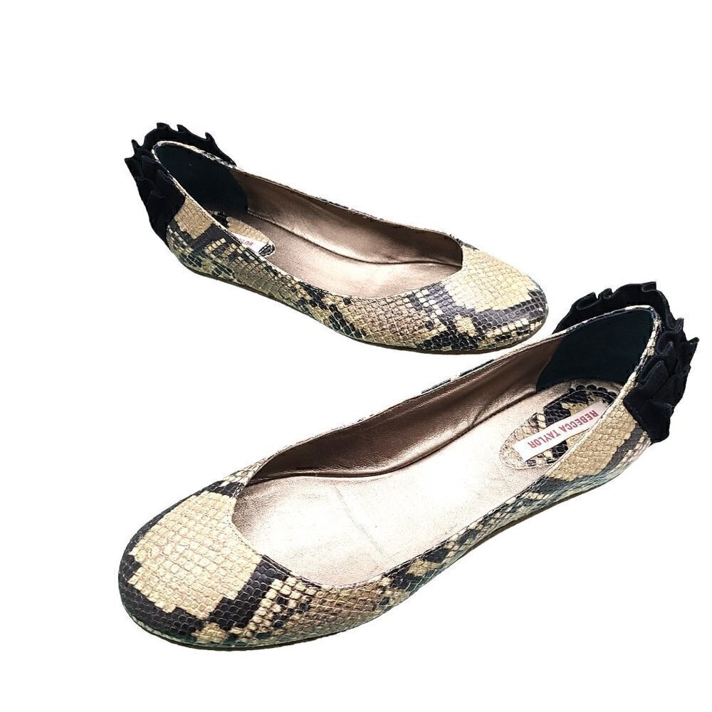 Rebecca Taylor Snakeskin Black Nude Velvet Back Comfort Ballet Flats